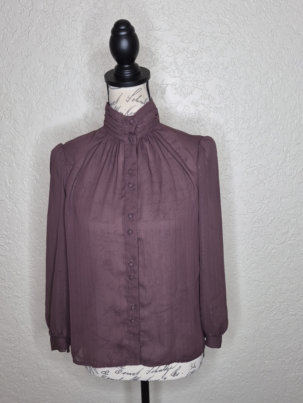 Ez Street‎ Metallic Striped Sheer Top Purple